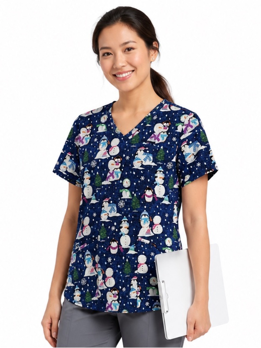 Scrubstar Stretch Snowman Winter Scrub Top Size Small